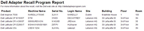Dell Adapter Recall Program Report Screen Shot