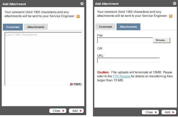 Screen shot of Add Attachment box