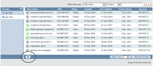 Screen shot of add button