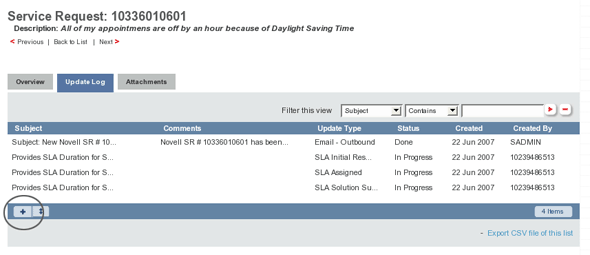 Screen shot of Add Update button
